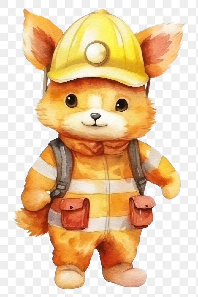 PNG Fox firefighter helmet cute toy. AI generated Image by rawpixel.