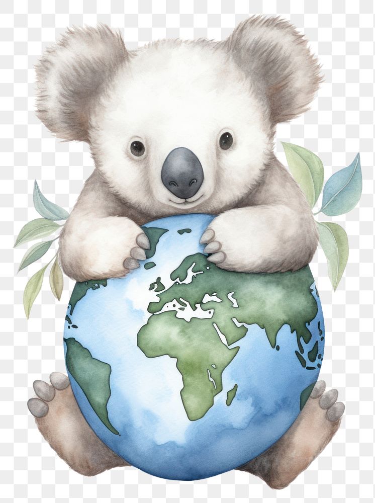 PNG Koala holding earth mammal animal bear. AI generated Image by rawpixel.