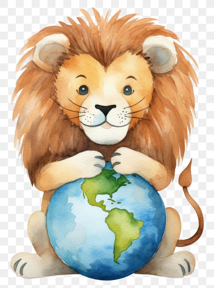 PNG Lion holding earth mammal animal white background. AI generated Image by rawpixel.