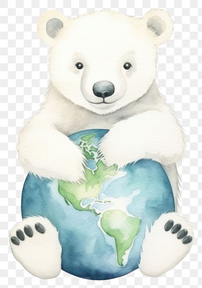 PNG Polar bear holding earth mammal animal white. AI generated Image by rawpixel.