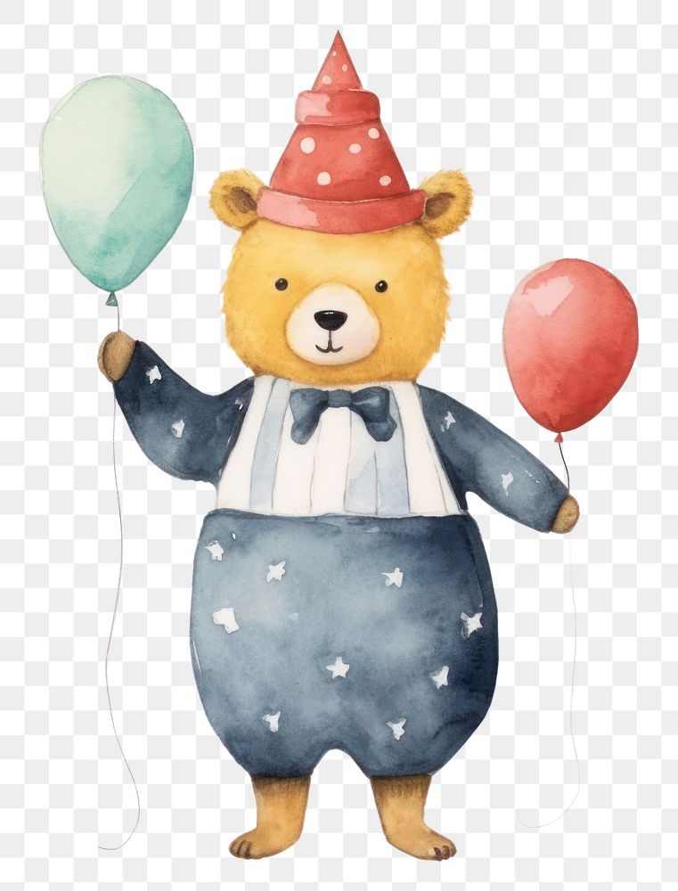 PNG Bear wearing party hat balloon toy representation. AI generated Image by rawpixel.