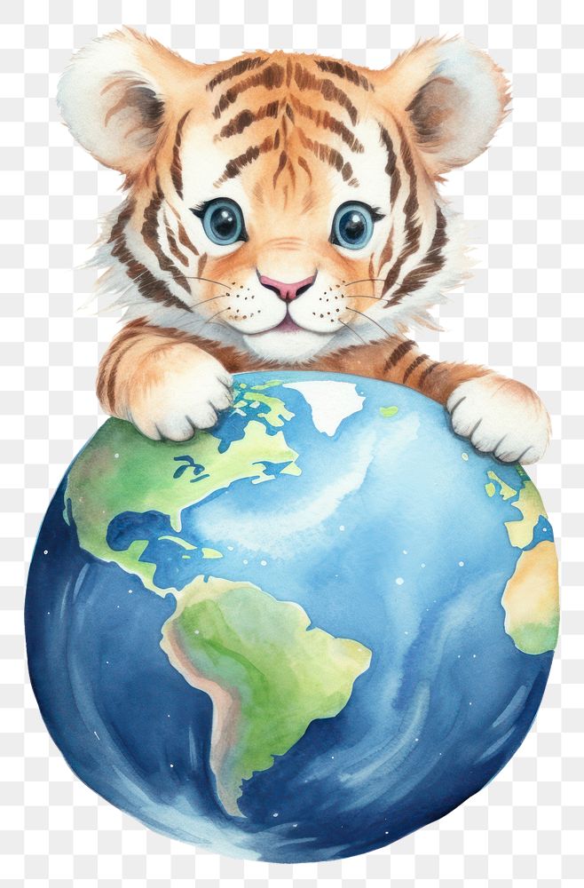 PNG Tiger holding earth animal mammal planet. 