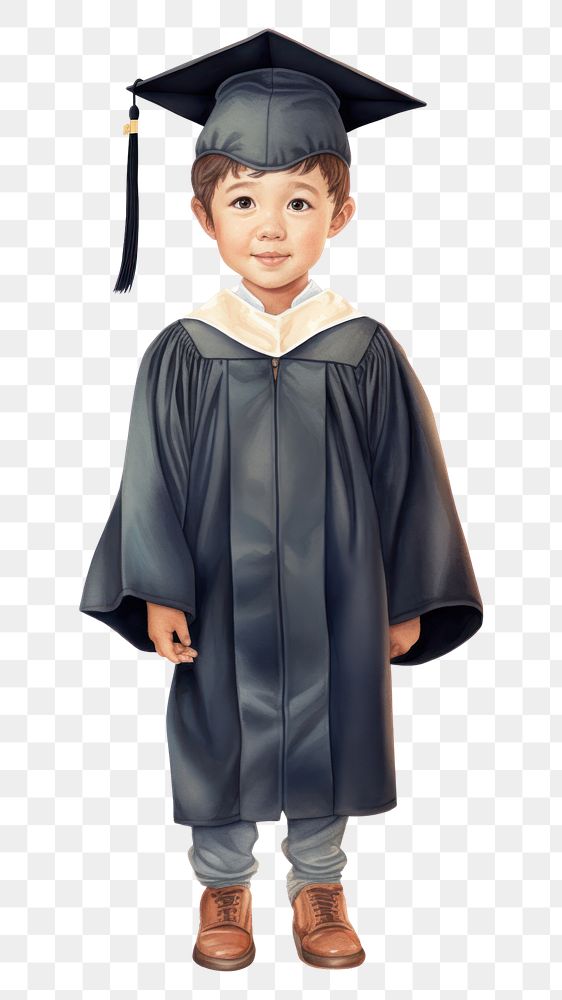 PNG Kid wearing graduation gown child white background intelligence. AI generated Image by rawpixel.