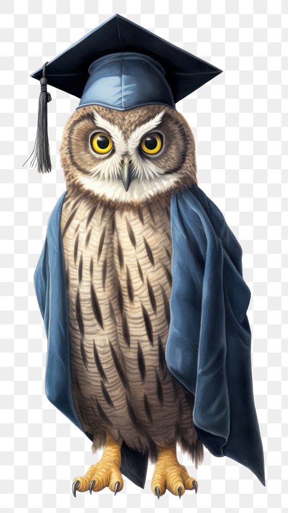 PNG Cutie owl wearing graduation gown drawing animal bird. AI generated Image by rawpixel.