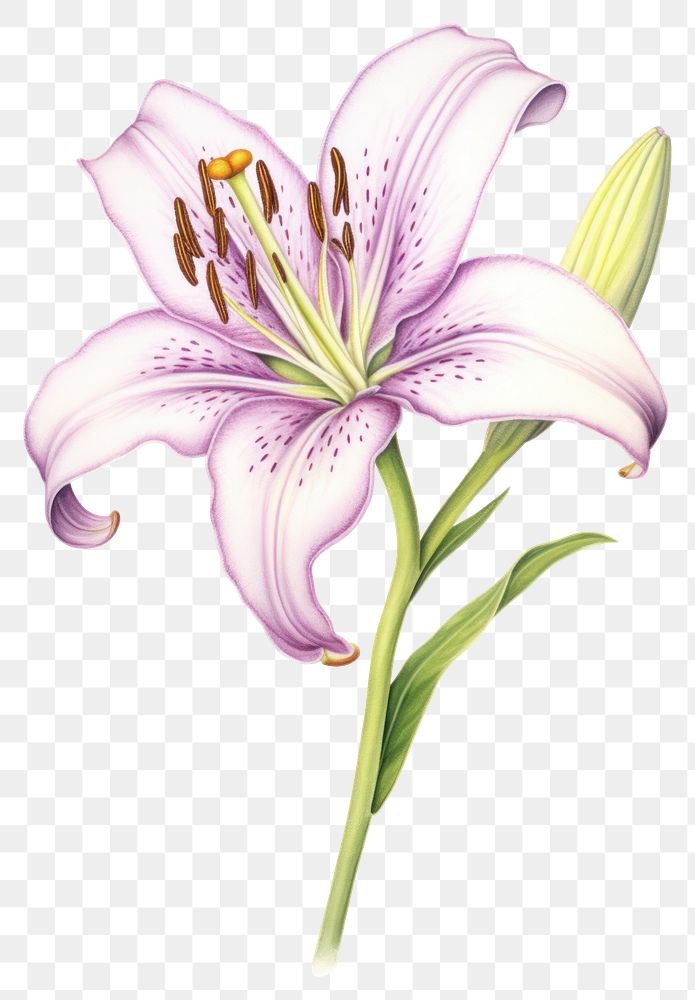 PNG  Lily flower blossom drawing plant. AI generated Image by rawpixel.