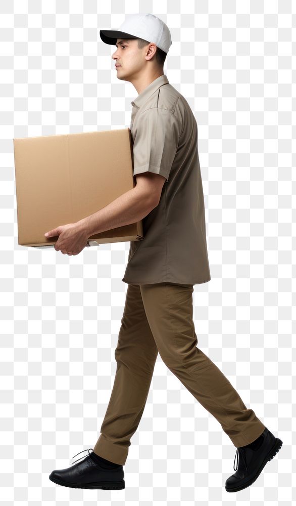 PNG A delivery man holding paper box cardboard footwear adult. AI generated Image by rawpixel.