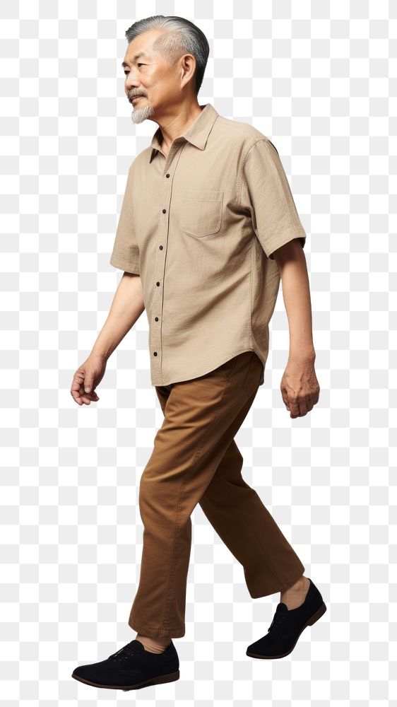 PNG A senior asian man walking adult khaki. AI generated Image by rawpixel.
