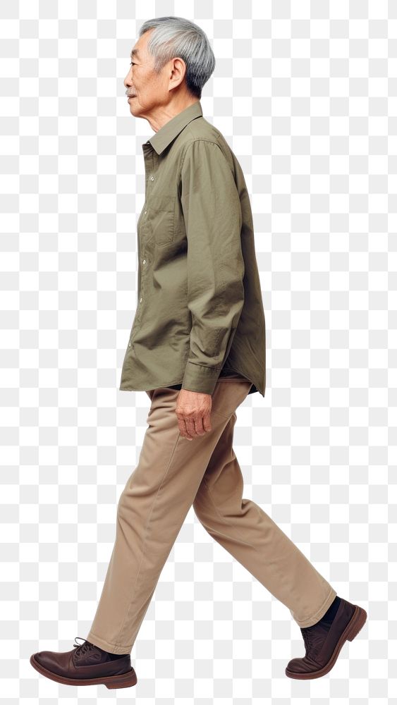 PNG A senior asian man walking overcoat sleeve. AI generated Image by rawpixel.