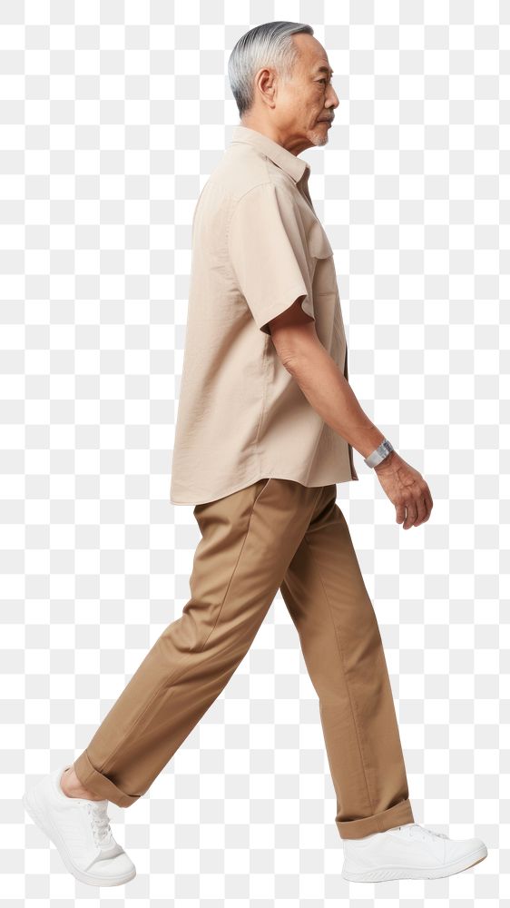 PNG A senior asian man walking adult khaki. AI generated Image by rawpixel.