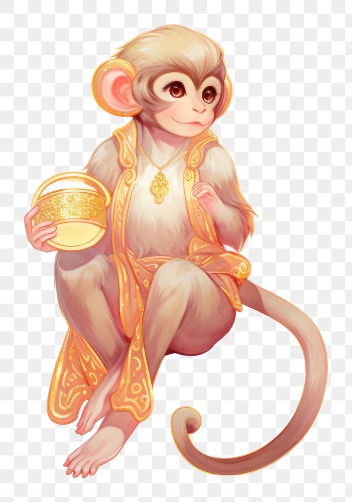 PNG Zodiac monkey holding peach mammal representation creativity. AI generated Image by rawpixel.