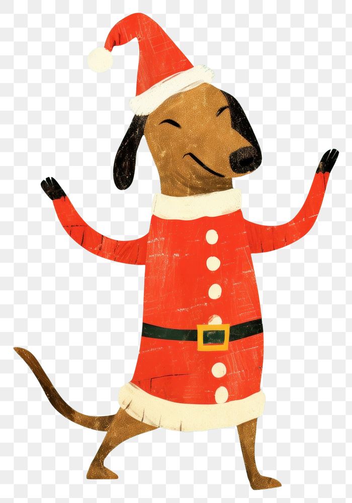 PNG Dachshund wear santa costume dancing christmas animal pet. 