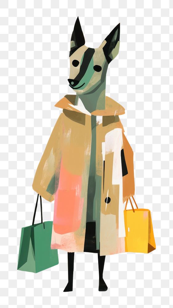 PNG Dog wear wintr coat hold shopping bag handbag art representation. AI generated Image by rawpixel.