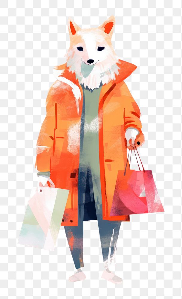 PNG Dog wear wintr coat hold shopping bag adult representation consumerism. AI generated Image by rawpixel.