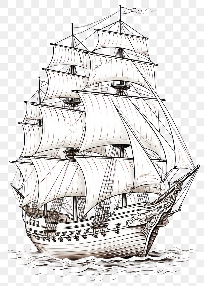 PNG Galleon ship sailboat vehicle drawing. 