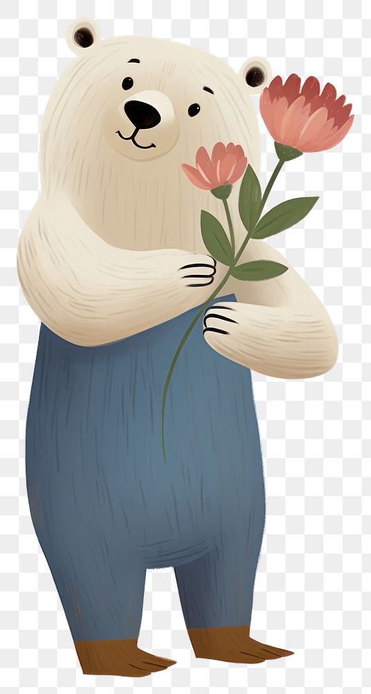PNG Bear holding flower. AI generated Image by rawpixel.