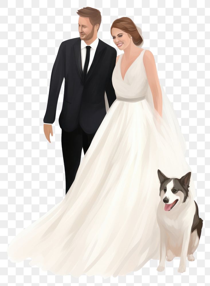 PNG  Couple dog wearing wedding dress portrait fashion tuxedo. AI generated Image by rawpixel.