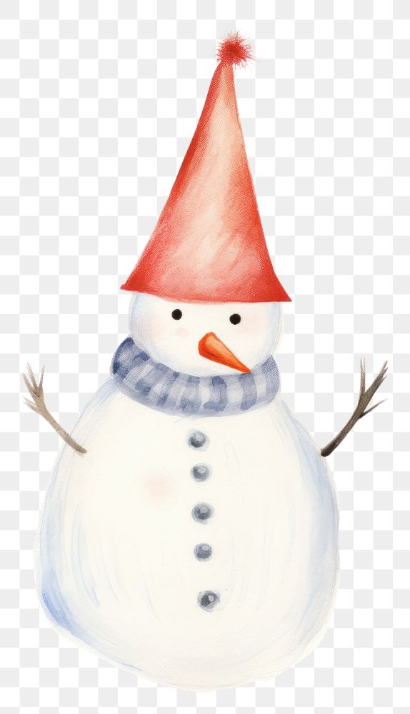 PNG Snowman wearing party hat drawing winter white. AI generated Image by rawpixel.