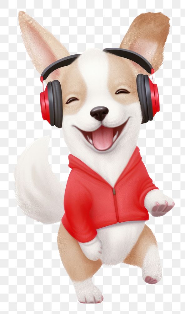 PNG Dog wearing red headphones headset mammal animal. AI generated Image by rawpixel.