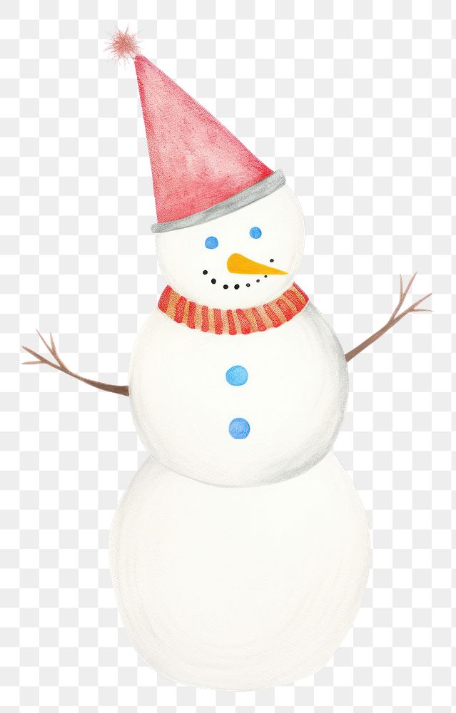 PNG Snowman wearing party hat winter white white background. AI generated Image by rawpixel.