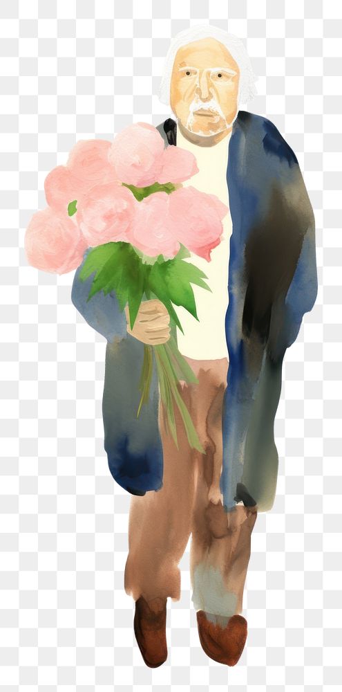 PNG Old man holding flowers drawing adult plant. AI generated Image by rawpixel.