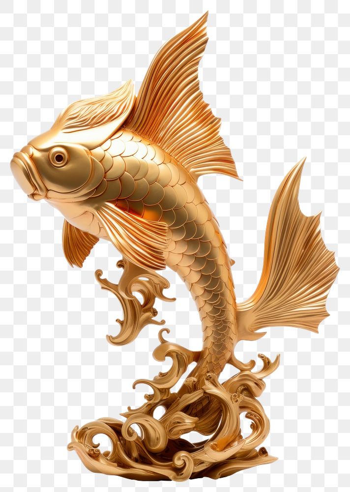 PNG Gold fish statue animal sea. AI generated Image by rawpixel.