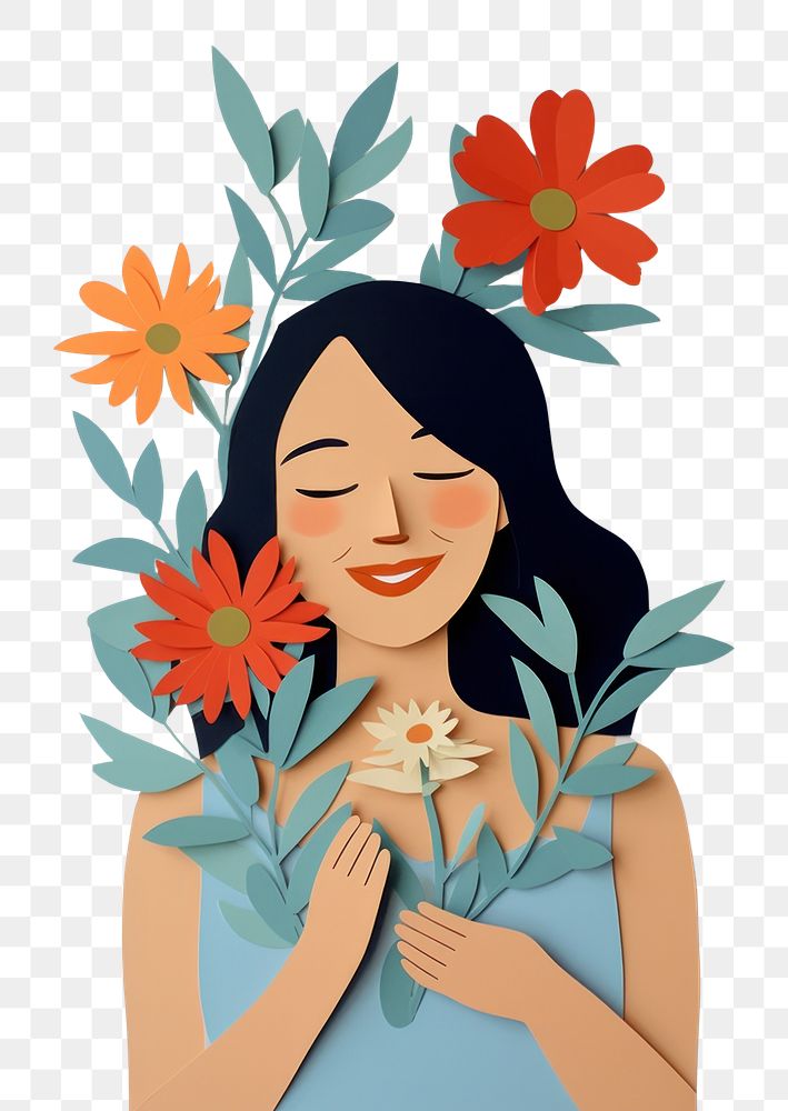 PNG Woman smiling holding a flowers painting craft adult. AI generated Image by rawpixel.