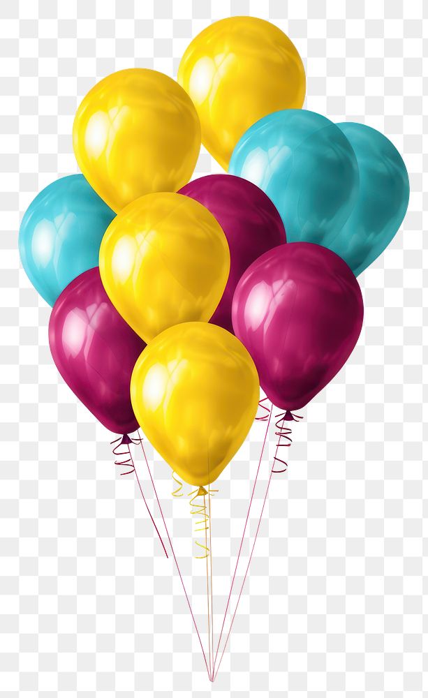 PNG Colorful party balloons yellow white background anniversary. 