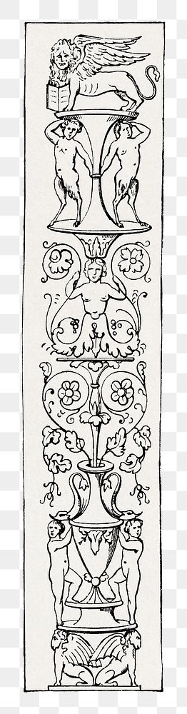 PNG vintage mythical illustrated ornament element, transparent background