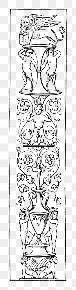 PNG vintage mythical illustrated ornament element, transparent background