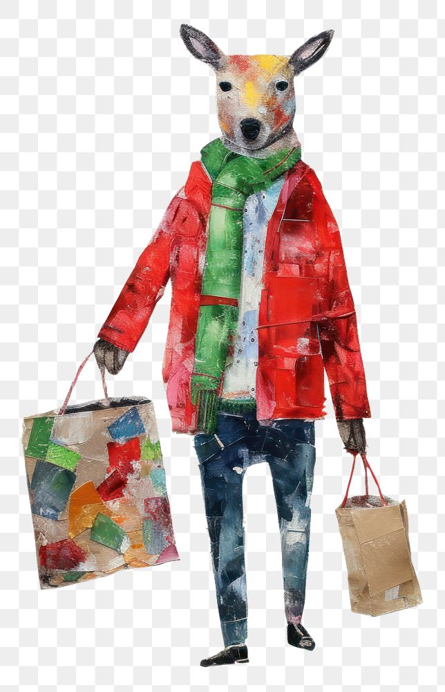 PNG  Rendeer wearing christmas scarf carrying shopping bag art drawing representation. AI generated Image by rawpixel.