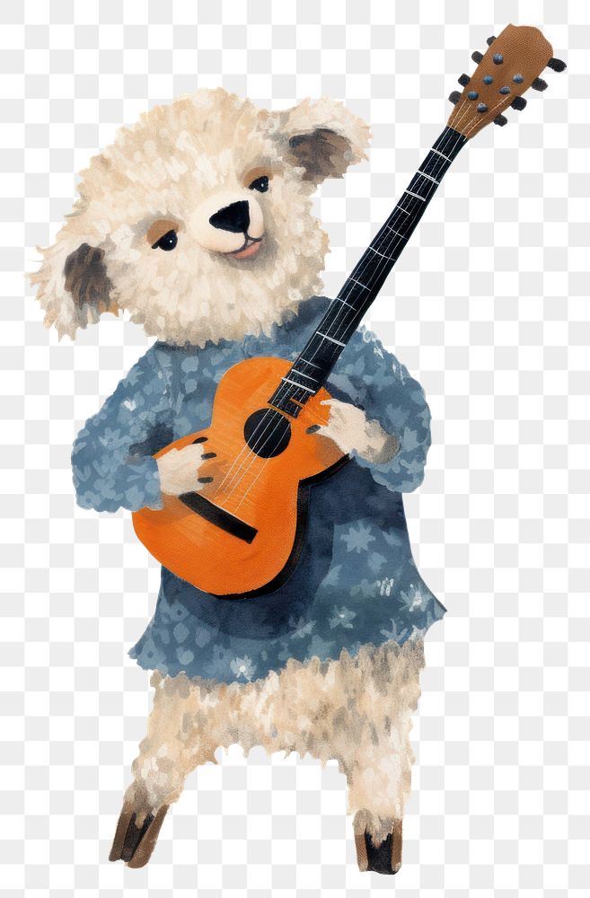 PNG  Cheerful sheep character playing guitar cute representation performance. AI generated Image by rawpixel.