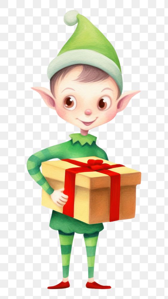 PNG Elf cute gift box. AI generated Image by rawpixel.