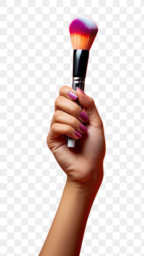 PNG Hand holding makeup brush cosmetics paintbrush creativity. AI generated Image by rawpixel.