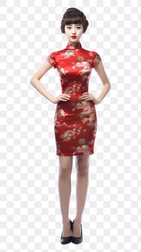 PNG Chinese girl wear cheongsam footwear fashion dress. AI generated Image by rawpixel.