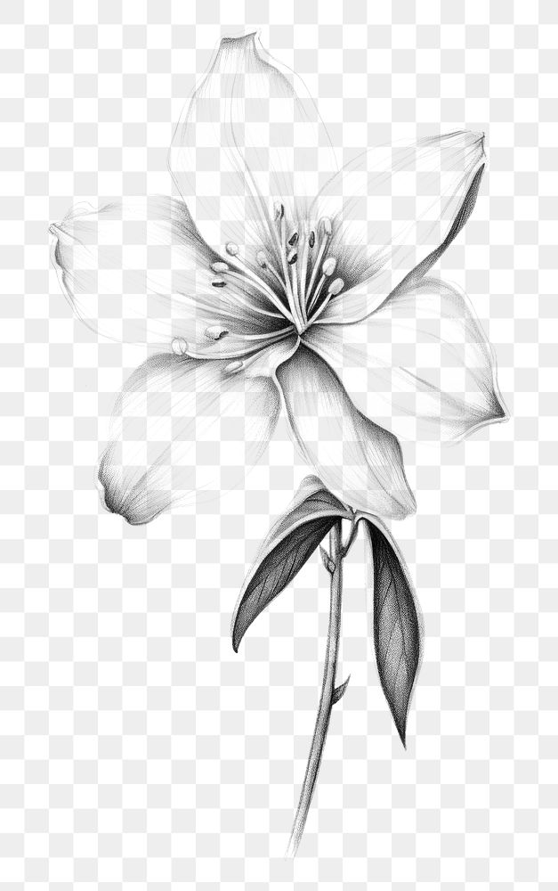 PNG Realistic pencil vintage drawing *jasmine flower* pencil sketch texture, black & white color,minimal , isolated on white…