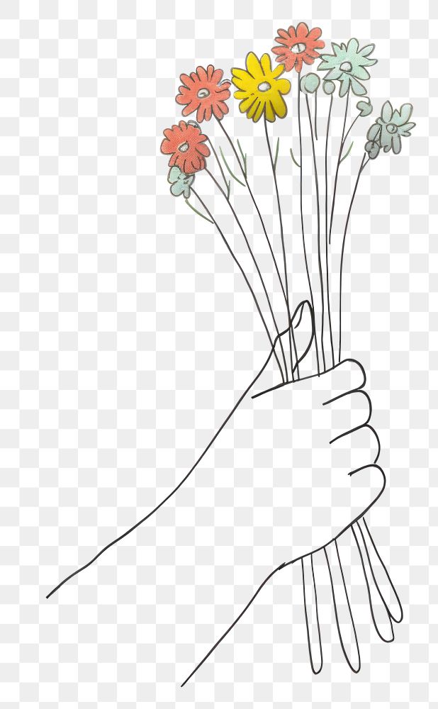 PNG Hands holding flowers drawing sketch plant. AI generated Image by rawpixel.