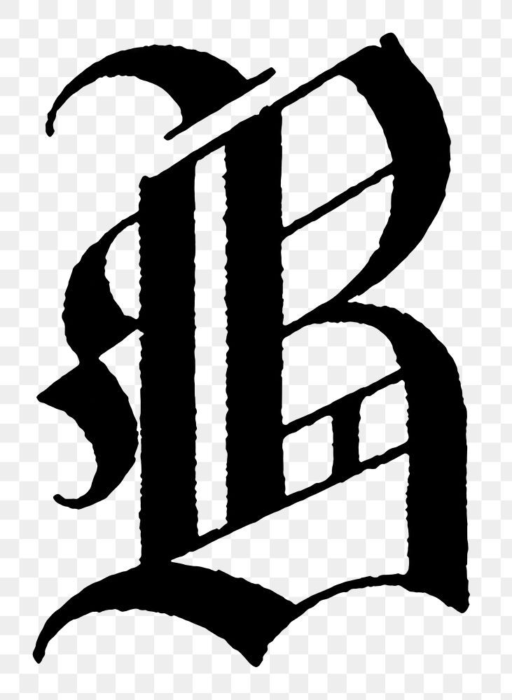 B letter PNG, German gothic font, transparent background