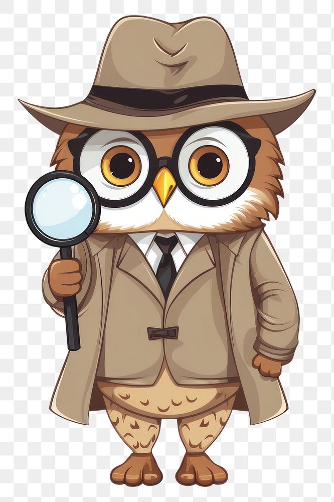 PNG A detective owl white background photography protection. AI generated Image by rawpixel.