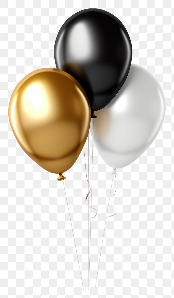 PNG 4 gold black white balloons white background celebration anniversary. AI generated Image by rawpixel.