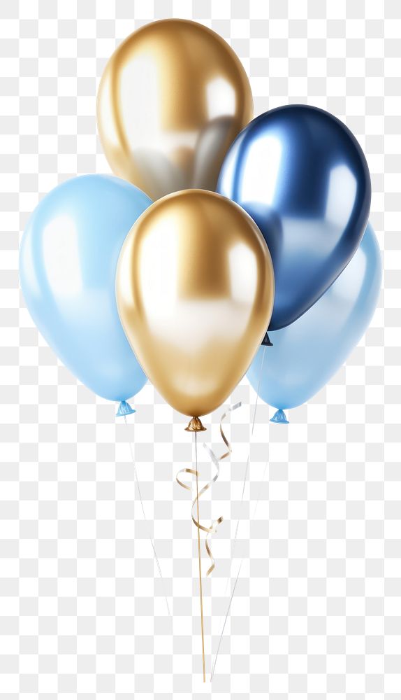 PNG 4 gold blue white balloons white background anniversary celebration. 