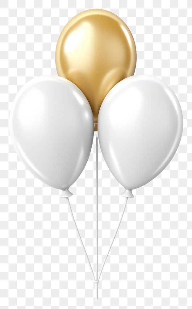 PNG 2 white abstract balloons gold white background celebration. 
