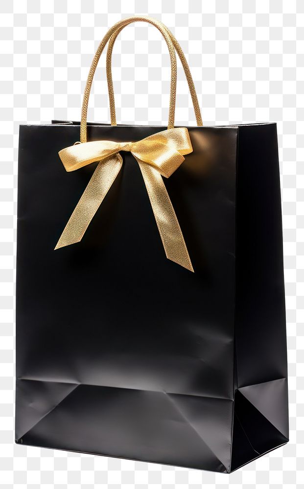 PNG A black golden shopping bag handbag white background celebration. AI generated Image by rawpixel.