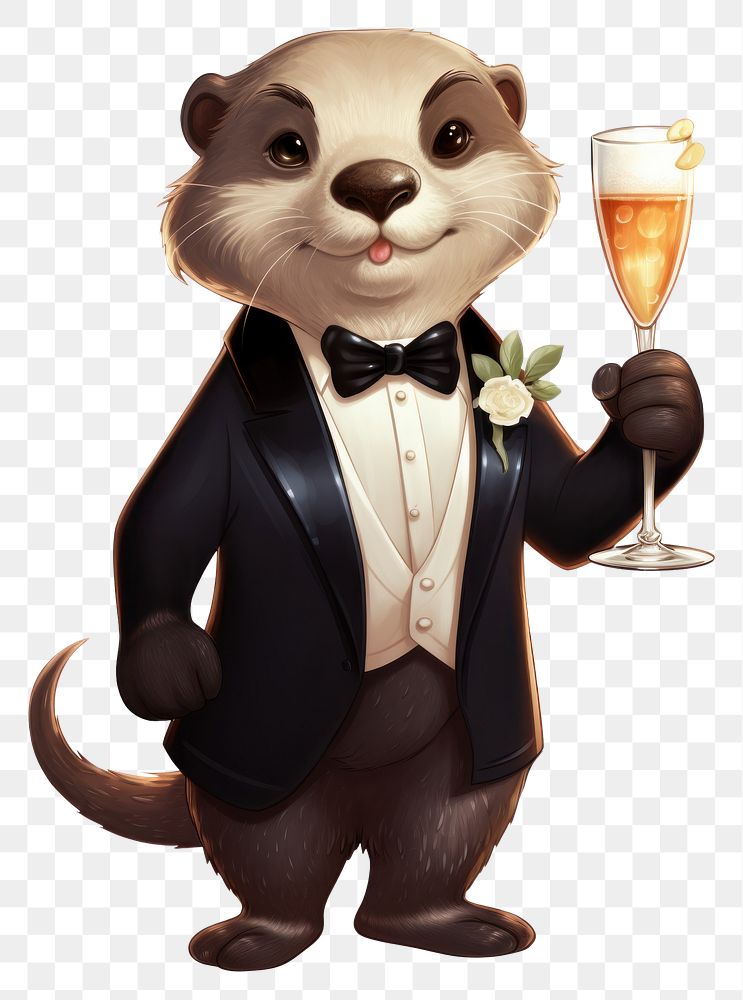 PNG A cartoon otter tuxedo glass animal. AI generated Image by rawpixel.
