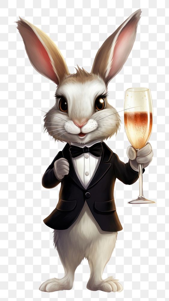 PNG A happy cartoon rabbit glass champagne mammal. AI generated Image by rawpixel.