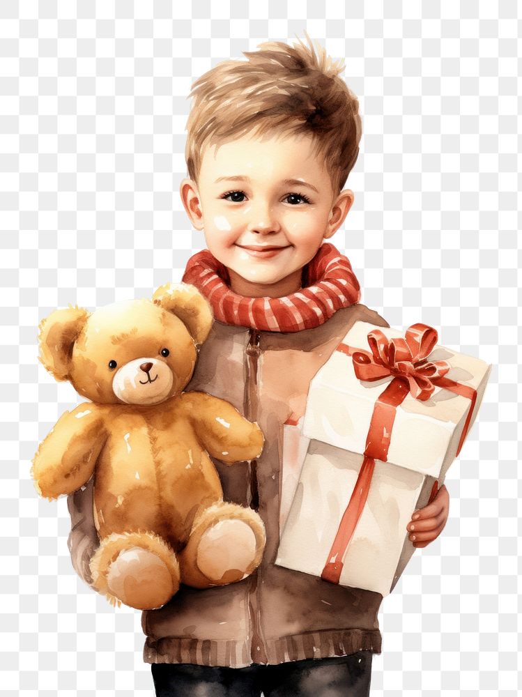 PNG A smile child holding gift boxes portrait baby toy. AI generated Image by rawpixel.