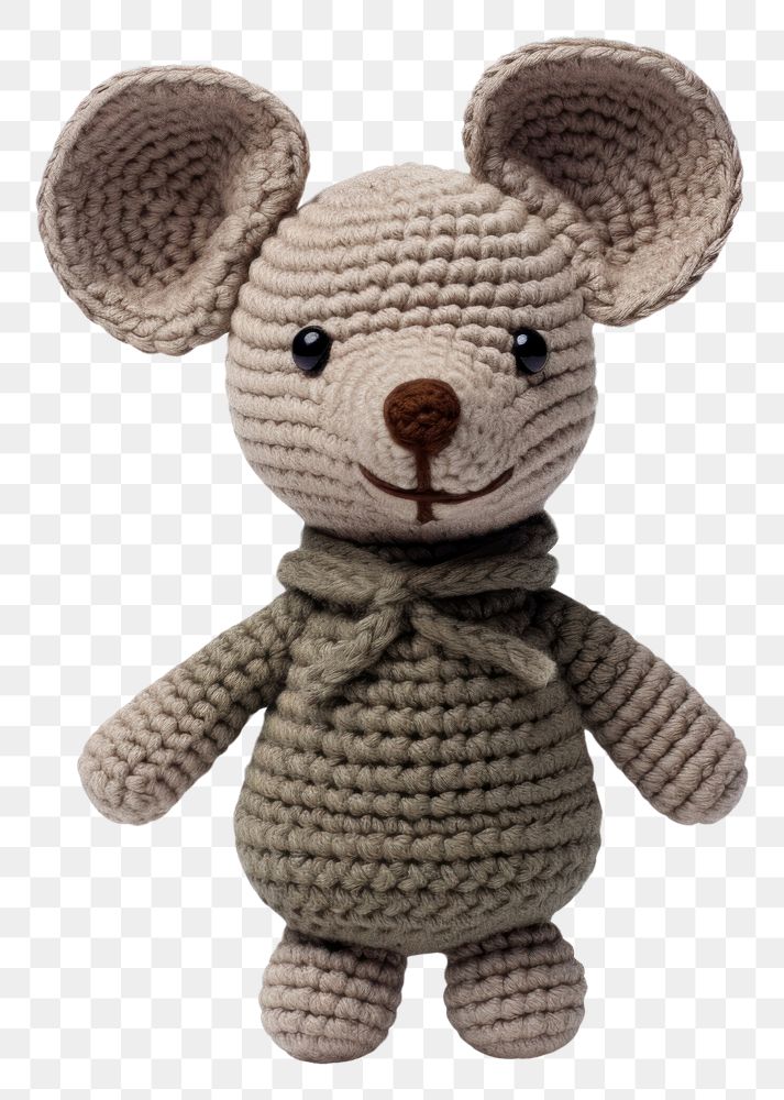 PNG Cartoon mouse crochet mammal plush. AI generated Image by rawpixel.