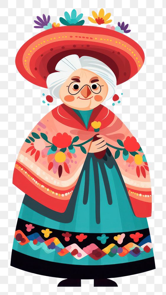 PNG Old lady sombrero cartoon representation. AI generated Image by rawpixel.