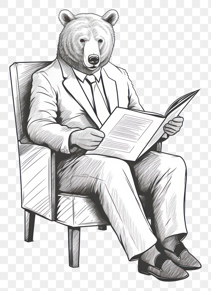 PNG A bear reading publication drawing. AI generated Image by rawpixel.