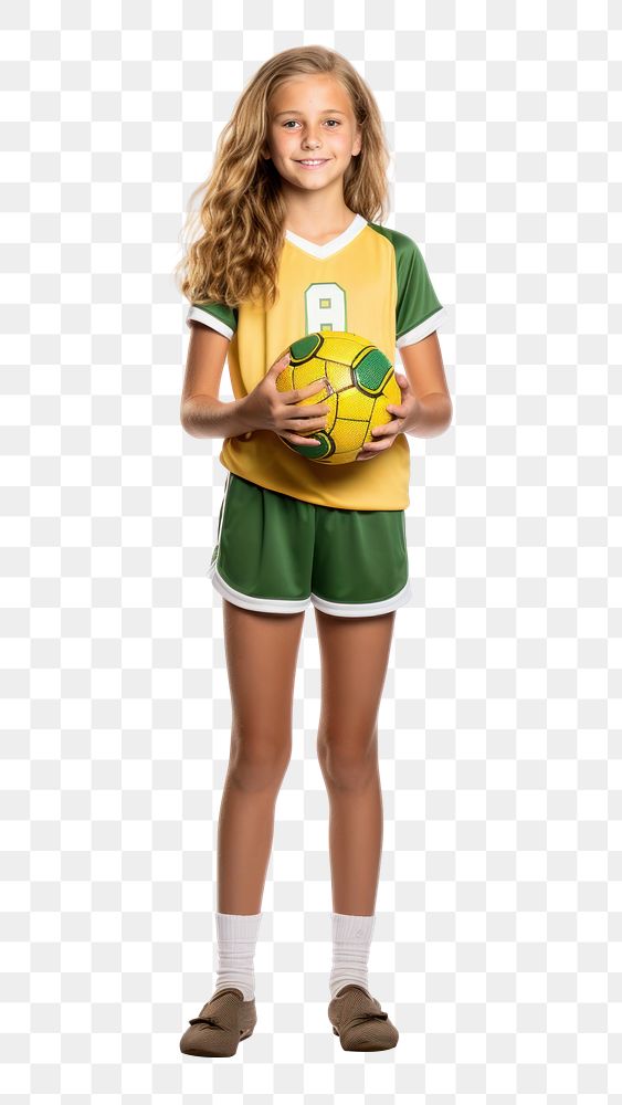 PNG  Girl holding a soccer footwear standing portrait. AI generated Image by rawpixel.