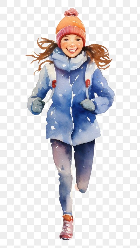 PNG  Young girl running winter footwear portrait. AI generated Image by rawpixel.